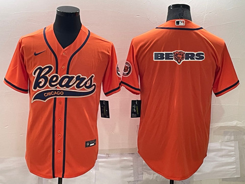 Men's Chicago Bears Orange Team Big Logo With Patch Cool Base Stitched Baseball Jersey - Click Image to Close